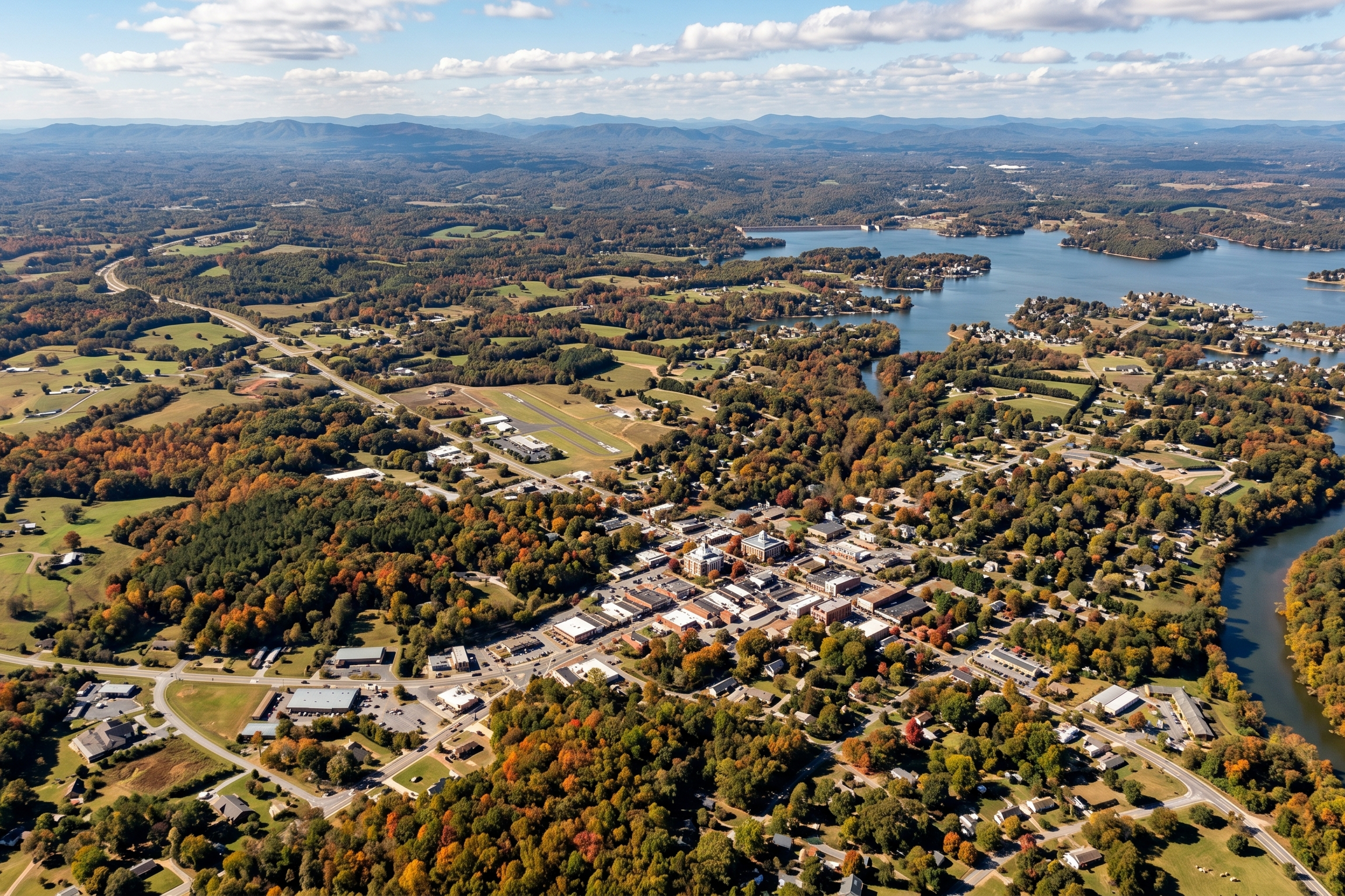 Aerial view of Lincoln County, NC and Lake Norman
